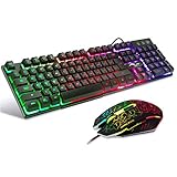 BAKTH Multiple Color Rainbow LED Backlit Mechanical Feeling USB Wired Gaming Keyboard and Mouse Combo for Working or Game