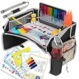 Pillani Kids Car Seat Tray for Travel, Roadtrip Essentials, Carseat Table Tray for Road Trip Activities - Toddler Lap Desk Organizer for Airplane