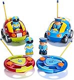 PREXTEX 2 Pack Cartoon Remote Control Cars - Police Car and Race Car for Toddlers - RC Cars for Kids with Different Frequencies - Easy Remote Control Toy for Boys and Girls - Toddler Gifts 18+ Months