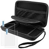 Protective Case Compatible NEW 3DS XL & Screen Protectors, AFUNTA 2 Pcs Tempered Glass for Top Screen & HD Clear PET Film for Bottom Screen, 1 Carrying EVA Case for Console