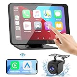 Apple Carplay Screen for Car, 7' HD Portable Car Stereo Touch Screen with Wireless Android Auto, Backup Camera, Car Audio Receivers with Voice Control, Mirror Link, Bluetooth, GPS Navigation