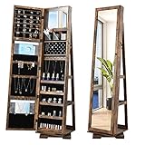 OUTDOOR DOIT 360° Rotating 66'' Jewelry Armoire with Lockable,Full Length Mirror Large Capacity Jewelry Organizer Armoire,Floor Standing Mirror with Back Storage Shelves for Bedroom, Cloakroom