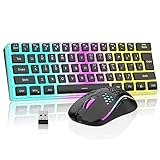 RedThunder 60% Wireless Gaming Keyboard and Mouse Combo, RGB Backlit Rechargeable Battery Mechanical Feel Mini Keyboard with Pudding Keycaps + Lightweight 3600 DPI Honeycomb Optical Mouse (Black)
