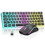 RedThunder 60% Wireless Gaming Keyboard and Mouse Combo, RGB Backlit Rechargeable Battery Mechanical Feel Mini Keyboard with Pudding Keycaps + Lightweight 3600 DPI Honeycomb Optical Mouse (Black)