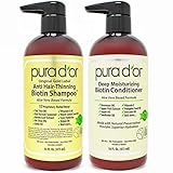 PURA D'OR Anti-Thinning Biotin Shampoo and Conditioner Natural Earthy Scent,Clinically Tested Proven Results DHT Blocker Thickening Products For Women & Men,Original Gold Label Hair Care Set 16oz x2