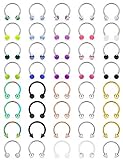 Ftovosyo 40Pcs 16G Surgical Steel Nose Septum Rings Piercing Jewelry Horseshoe Cartilage Helix Tragus Earring Hoop Eyebrow Lip Hoop Retainer for Women Men 8mm 5/16 Inch Silver Black