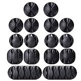 Cable Clips, OHill 16 Pack Black Adhesive Cord Holders, Ideal Cords Management for Organizing Cable Wires-Home, Office, Car, Desk & Nightstand