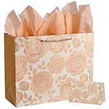 SUNCOLOR 13' Rose Gold Large Gift Bag with Card and Tissue Paper