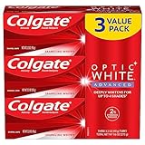 Colgate Optic White Advanced Teeth Whitening Toothpaste, 2% Hydrogen Peroxide Toothpaste, Sparkling White, 3.2 Oz, 3 Pack