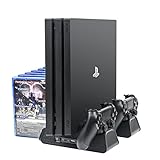 PS4 Vertical Stand, Megadream 12pcs Discs Storage Game Tower, Dual Controller Charging Dock Station, 3 Fans Cooler Cooling Stand with USB Expansion Hub for Sony Playstation PS4, PS4 Slim, PS4 Pro