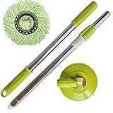 Spin Mop Replacement Mop Handle, 47.6-inch 360 Degrees Rotating Telescopic Replacement Mop Stick with Robust Reinforced Plastic Disc for Spin Mop Bucket Cleaning System (Plastic Disc,Green)