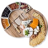 Cheese Board Set - Charcuterie Board Set and Cheese Serving Platter - Made from Acacia Wood - US Patented 13 inch Cheese Cutting Board and Knife Set for Entertaining and Serving - 4 Knives and 4 Bowls