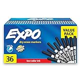 EXPO Low Odor Dry Erase Markers, Fine Tip, Black, 36 Count