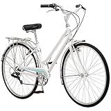 Schwinn Wayfarer Adult Hybrid Bike, Mens and Womens, 17-Inch/Small Steel Step-Through Frame, 7-Speed Drivetrain, Rear Rack, 700C Wheels, White