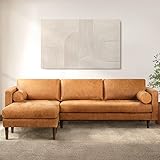 POLY & BARK Napa Leather Couch – Left-Facing Sectional Leather Sofa with Tufted Back - Full Grain Leather Couch with Feather-Down Topper On Seating Surfaces – Pure-Aniline Italian Leather – Cognac Tan