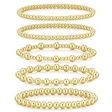 adoyi Gold Bracelets for Women, 14K Gold Plated Beaded Bracelets Stretch Bead Ball Bracelet stack Set Adjustable Gold Jewelry for Womens (5PCS Gold-A)