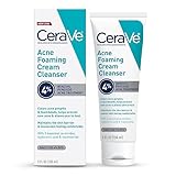 CeraVe Acne Foaming Cream Cleanser | Acne Treatment Face Wash with 4% Benzoyl Peroxide, Hyaluronic Acid, and Niacinamide | Cream to Foam Formula | Fragrance Free & Non Comedogenic | 5 Oz