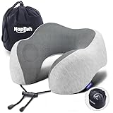 napfun Neck Pillow for Traveling, Upgraded Travel Neck Pillow for Airplane 100% Pure Memory Foam Travel Pillow for Flight Headrest Sleep, Portable Plane Accessories, Light Grey
