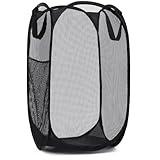 Handy Laundry Collapsible Mesh Pop Up Hamper with Wide Opening and Side Pocket – Breathable, Sturdy, Foldable, and Space-Saving Design for Clothes and Storage. (Black)