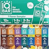IQBAR Brain and Body Plant Protein Bars - 7 Bar Sampler Pack - Gluten Free, High Fiber, Vegan Snacks - Low Sugar Meal Replacement