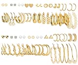 36 Pairs Gold Earrings Set for Women Girls, Fashion Pearl Chain Link Stud Drop Dangle Earrings Multipack Hoop Earring Packs, Hypoallergenic Earrings for Birthday Party Jewelry Gift