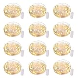Brightown 12 Pack Led Fairy Lights Battery Operated String Lights Waterproof Silver Wire 7 Feet 20 Led Firefly Starry Moon Lights for DIY Wedding Party Bedroom Patio Christmas (12 Pack, Warm White)