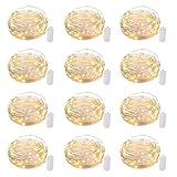 Brightown 12 Pack Led Fairy Lights Battery Operated String Lights Waterproof Silver Wire 7 Feet 20 Led Firefly Starry Moon Lights for DIY Wedding Party Bedroom Patio Christmas (12 Pack, Warm White)