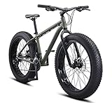Mongoose Argus Trail Adult Fat Tire Mountain Bike for Men and Women, 26 x 4 Inch Tire, 16-Speed, 19-Inch Large Aluminum Hardtail Frame, Mechanical Disc Brakes, Rapid Fire Shifters, Green