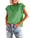 Saodimallsu Womens Tank Tops Summer Causal Loose Fit Cap Sleeve Crew Neck Knit Lightweight Sweater Pullover Top Green