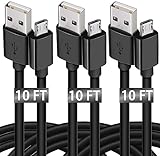 Micro USB Cable, 10 FT 3 Pack Extra Long Durable Android Charger Cable, Fast PS4 Charging Cable Cord for PS4 Controller, Android, Samsung Galaxy S7 J3 J7, Xbox, Black