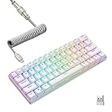 RK ROYAL KLUDGE RK61 60% Mechanical Keyboard with Coiled Cable, 2.4Ghz/Bluetooth/Wired, Wireless Bluetooth Mini Keyboard 61 Keys, RGB Hot Swappable Red Switch Gaming Keyboard with Software - White