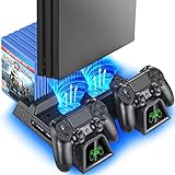 OIVO PS4 Stand Cooling Fan Station for Playstation 4/PS4 Slim/PS4 Pro, PS4 Pro Vertical Stand with Dual Controller EXT Port Charger Dock Station and 12 Game Slots