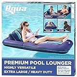 Aqua Premium Convertible Pool Float  Lounge – Extra Large – Heavy Duty, Inflatable Pool Floats for Adults with Cupholder – Navy/Green/White Stripe