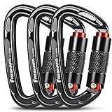FresKaro 25kn Climbing Carabiners Double Locking Carabiner Clips, Heavy Duty Carabiner for Rock Climbing, Rappelling, Hunting, or Survival Gear kit, Gym Equipment, Cerfified UIAA Carabiner Black