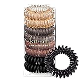 Kitsch Spiral Hair Ties for Women - Waterproof Ponytail Holders for Teens | Stylish Phone Cord Hair Ties & Hair Coils for Girls | Coil Hair Ties for Thick Hair & Thin Hair, 8 Pcs (Brunette)