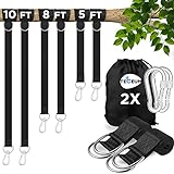 [New 2023] TECEUM Tree Swing Straps Hanging Kit (Set of 2) – 5 ft 8 ft 10 ft – Heavy-Duty Camping Hammock Strap (2,000 lb) – with Safety Lock Carabiners & Carry Bag – for All Swing Types – Outdoors
