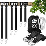 [New 2023] TECEUM Tree Swing Straps Hanging Kit (Set of 2) – 5 ft 8 ft 10 ft – Heavy-Duty Camping Hammock Strap (2,000 lb) – with Safety Lock Carabiners & Carry Bag – for All Swing Types – Outdoors