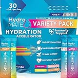 NatureWorks HydroMATE Electrolytes Powder Drink Mix Packets Hydration Accelerator Low Sugar Rapid Party Recovery Plus Vitamin C Variety Pack 30 Count