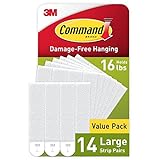 Command Large Picture Hanging Strips, Damage Free Hanging Picture Hangers, No Tools Wall Strips for Living Spaces, 14 White Adhesive Strip Pairs(28 Strips)