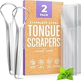 BASIC CONCEPTS Tongue Scraper for Adults (2 Pack), Reduce Bad Breath (Travel Cases Included), Stainless Steel Tongue Cleaners, 100% Metal Tongue Scraper with Case Fresh Breath Tongue Cleaner Hygiene