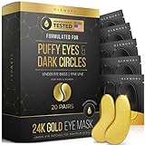 DERMORA Skin Treatment Mask 24K Gold Eye Mask - 20 Pairs Eye Gels - Rejuvenating Treatment for Dark Cirlce,Puffiness,Refresh,Revitalizing,Travel,Wrinkles