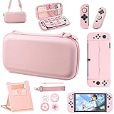 OLDZHU Pink Travel Carrying Case Accessories Kit Compatible with Nintendo Switch OLED 2021,10 in 1 Protection Kits with Hard Protective Cover,Glass Screen Protector,Adjustable Stand,Thumb Grip Caps