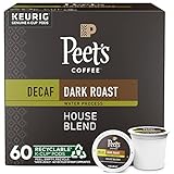 Peet's Coffee, Dark Roast Decaffeinated Coffee K-Cup Pods for Keurig Brewers - Decaf House Blend , 10 count (Pack of 6)