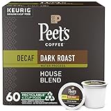 Peet's Coffee, Dark Roast Decaffeinated Coffee K-Cup Pods for Keurig Brewers - Decaf House Blend , 10 count (Pack of 6)