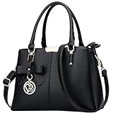 KKXIU 3 Zippered Compartments Purses and Handbags for Women Top Handle Satchel Shoulder Ladies Bags (A-Black)