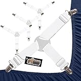 Gorilla Grip Bed Sheet Straps, Adjustable Elastic Fasteners with Metal Clips, Keep in Place Fitted Bedding Holder, Easy Install Suspenders Mattresses, Firm Tight Accessories, 4 Pack White