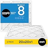 Simply Filters 20x20x1 MERV 8, MPR 600, Air Filter (6 Pack) - Actual Size: 19.75'x19.75'x0.75' HVAC, AC Furnace Air Filter