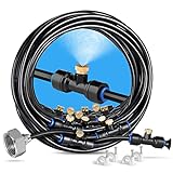 homenote Misting Cooling System 75FT (23M) Misting Line + 28 Brass Mist Nozzles + Brass Adapter(3/4') Outdoor Mister for Patio Garden Greenhouse Trampoline for Waterpark