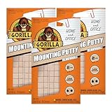 Gorilla Mounting Putty, Non-Toxic Hanging Adhesive, Removeable & Repositionable, 84 Pre-Cut Squares, 3pk - 2oz/56g, Natural Tan Color, (Pack of 3)