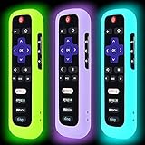3 Pack Remote Case for Roku, Battery Cover TCL Roku Smart TV Steaming Stick Remote, Silicone Protective Controller Universal Sleeve Skin Glow in The Dark Green Purple Blue